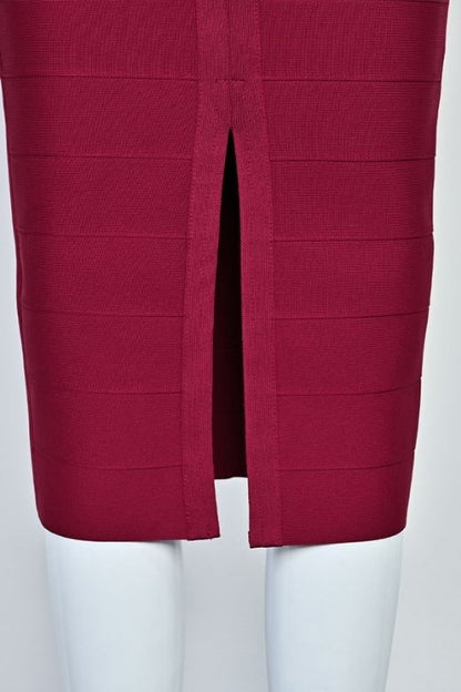 Red Wine Halter Neck Sweetheart Bandage Bodycon Midi Dress