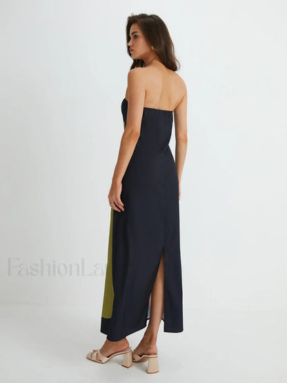 Large Floral Print Split Tube Maxi Dress