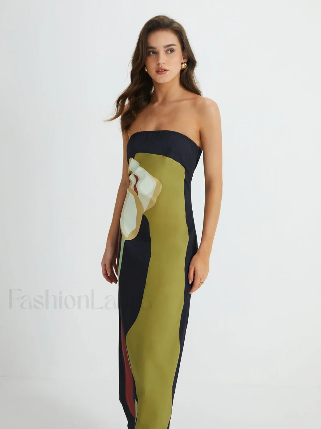 Large Floral Print Split Tube Maxi Dress