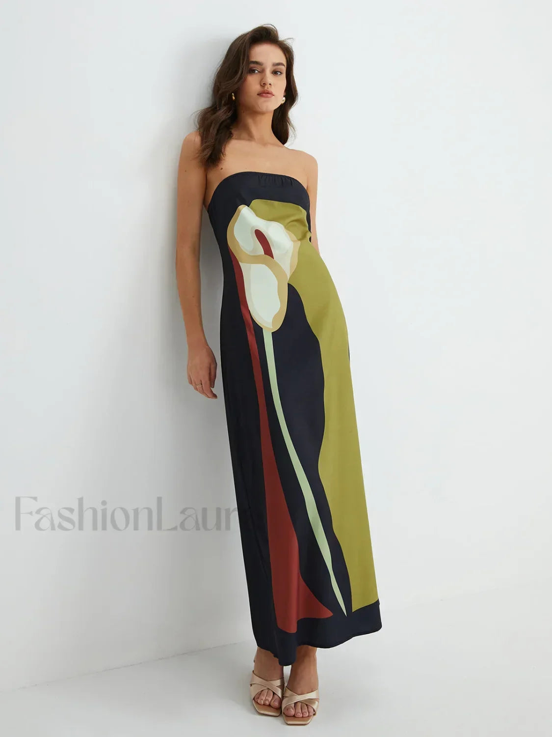 Large Floral Print Split Tube Maxi Dress