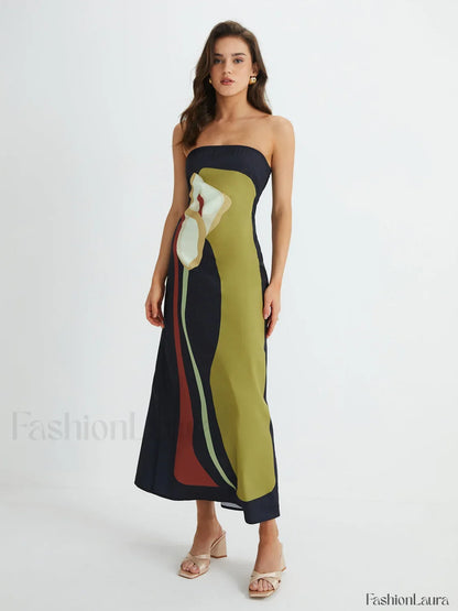 Large Floral Print Split Tube Maxi Dress