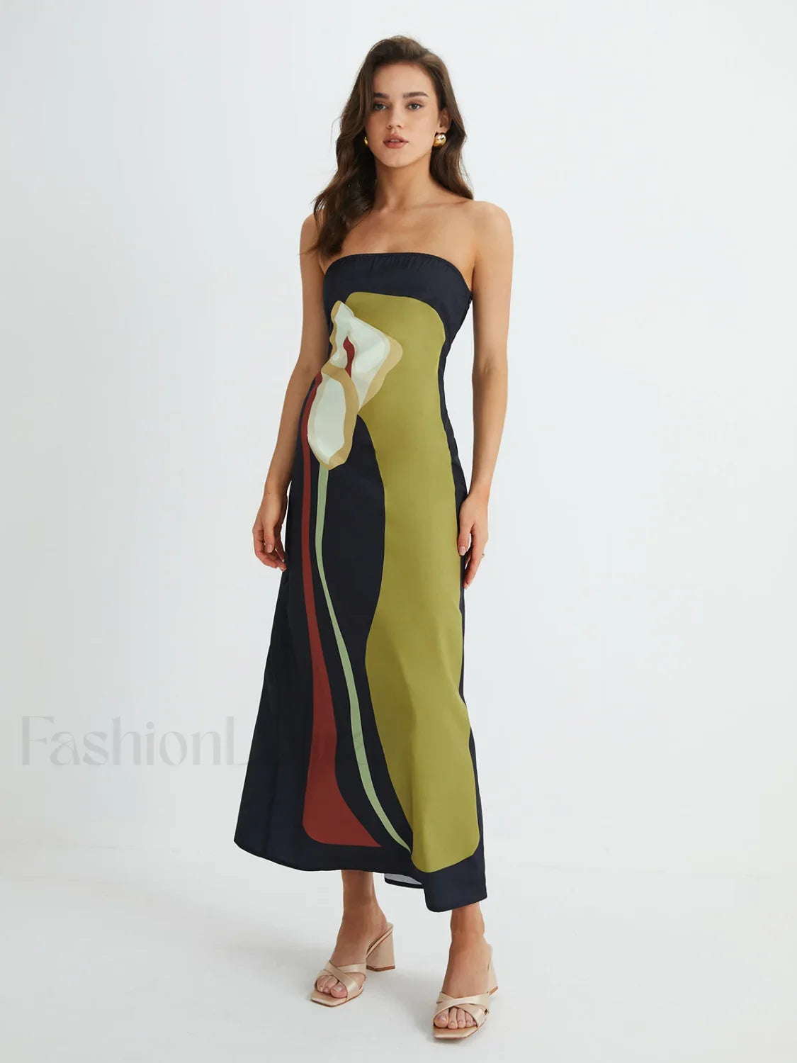 Large Floral Print Split Tube Maxi Dress