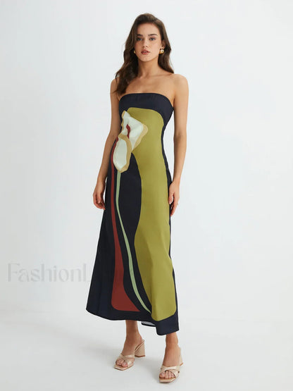 Large Floral Print Split Tube Maxi Dress