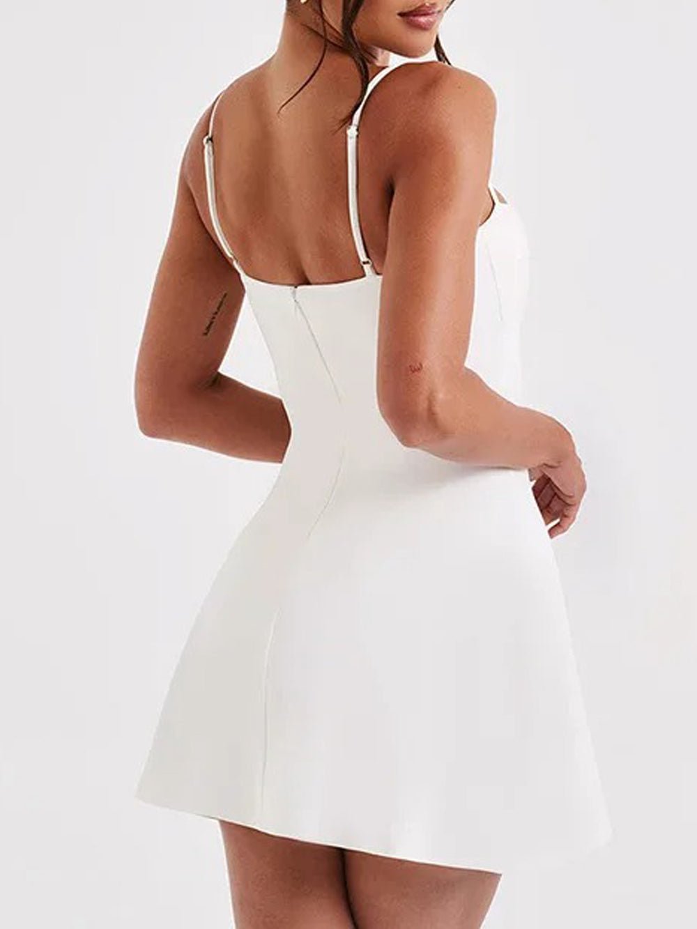 White Spaghetti Strap Bustier Seam Waist Fit and Flare Mini Dress