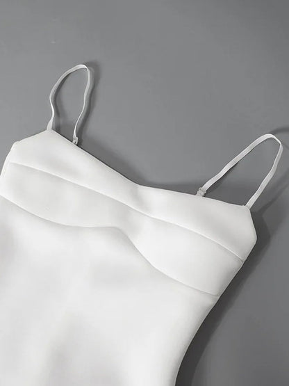 White Spaghetti Strap Bustier Seam Waist Fit and Flare Mini Dress