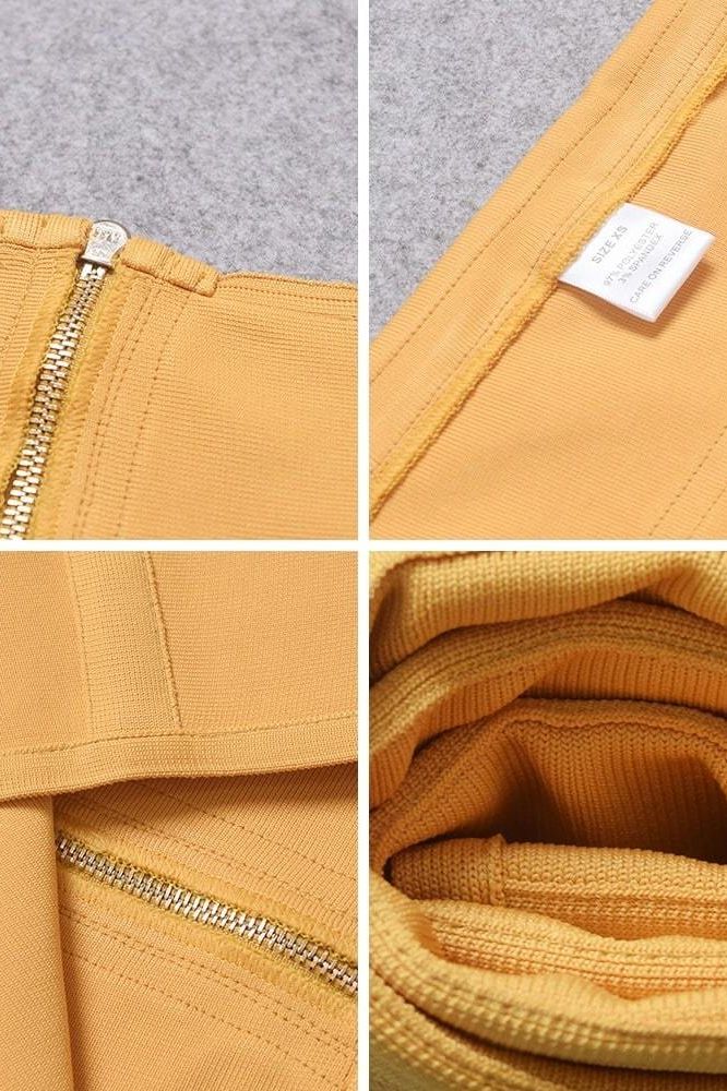 Mustard Yellow Mock Neck Halter Sleeveless Bandage Bodycon Midi Dress