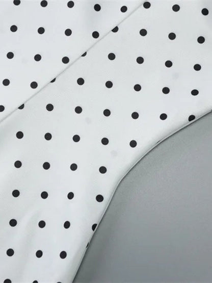 White Polka Dot Halter Neck Deep V-Neck Pocket Mini Dress