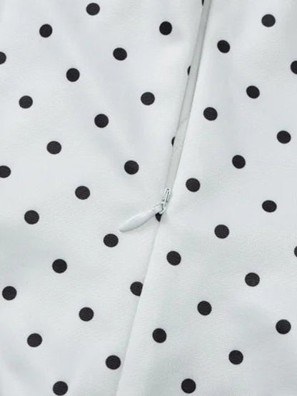 White Polka Dot Halter Neck Deep V-Neck Pocket Mini Dress