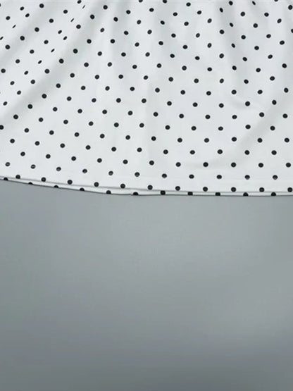White Polka Dot Halter Neck Deep V-Neck Pocket Mini Dress