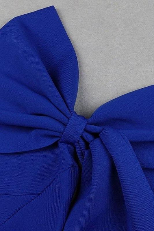 Royal Blue One Shoulder Bow Sash Bodycon Midi Dress