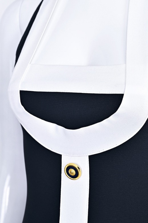 Classic Black Square Neck Halter Button Front Pocket Bandage Mini Dress