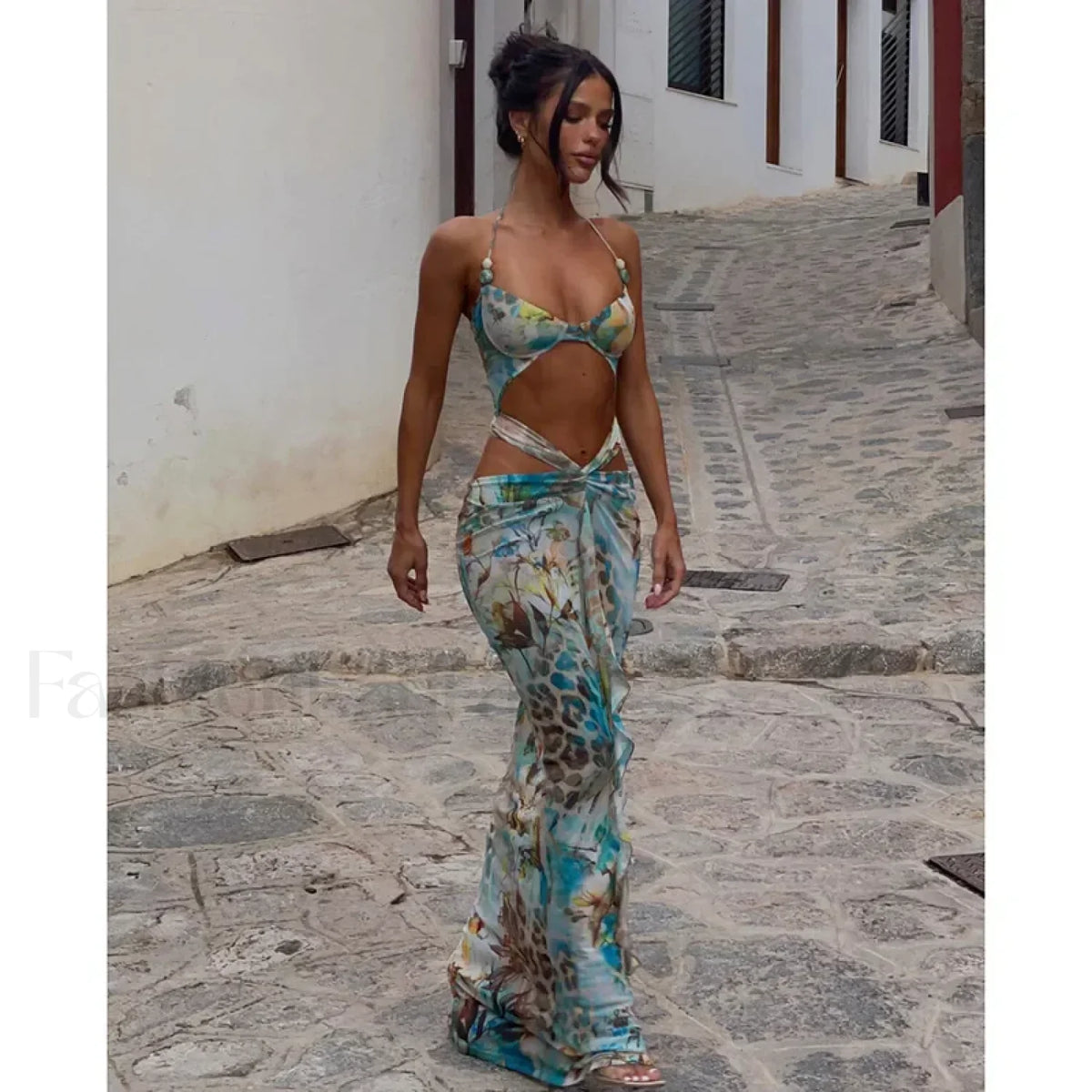Leopard Deep V-Neck Floral Dress
