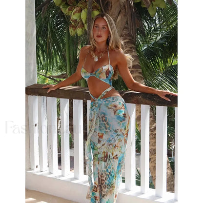 Leopard Deep V-Neck Floral Dress