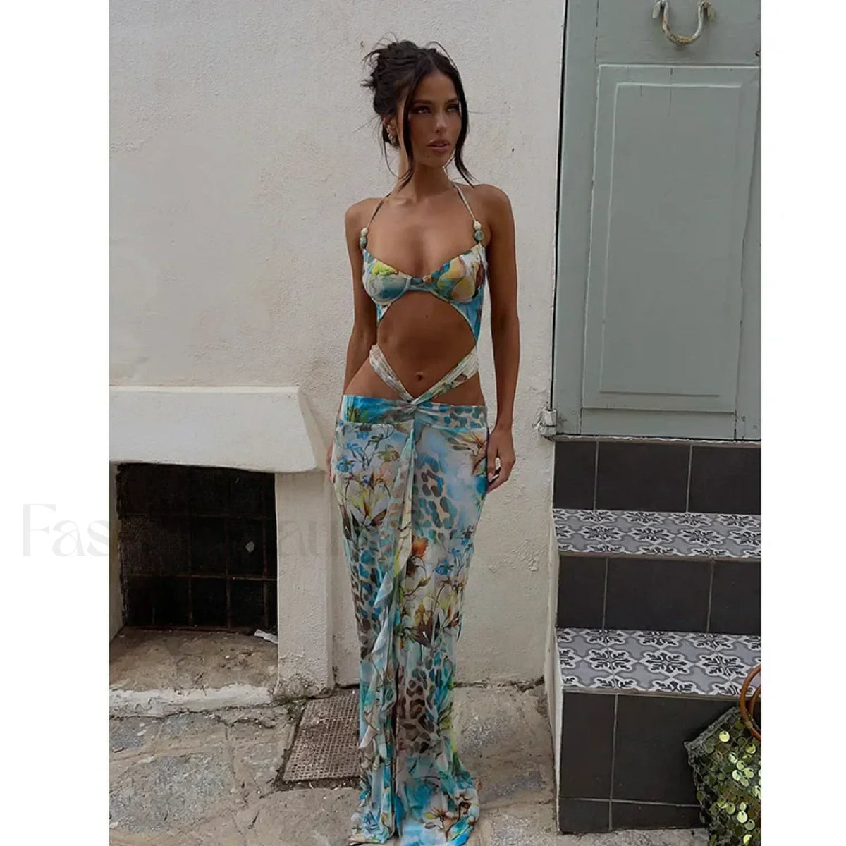 Leopard Deep V-Neck Floral Dress