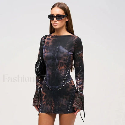 Leopard Flared Sleeve Mini Dress