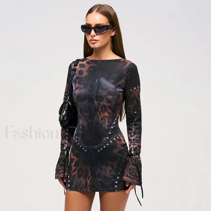 Leopard Flared Sleeve Mini Dress
