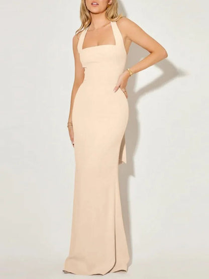 Square Neck Wide Strap Mermaid Hem Maxi Dress