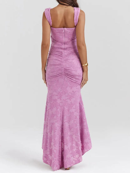 Purple Corset One Shoulder Jacquard Ruched High Low Mermaid Gown