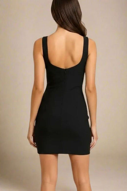 Classic Black Sweetheart Neck Beaded Floral Side Panel Bodycon Mini Dress