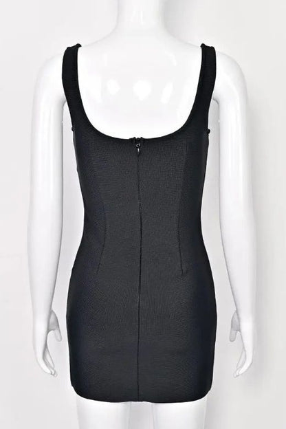 Classic Black Sweetheart Neck Beaded Floral Side Panel Bodycon Mini Dress