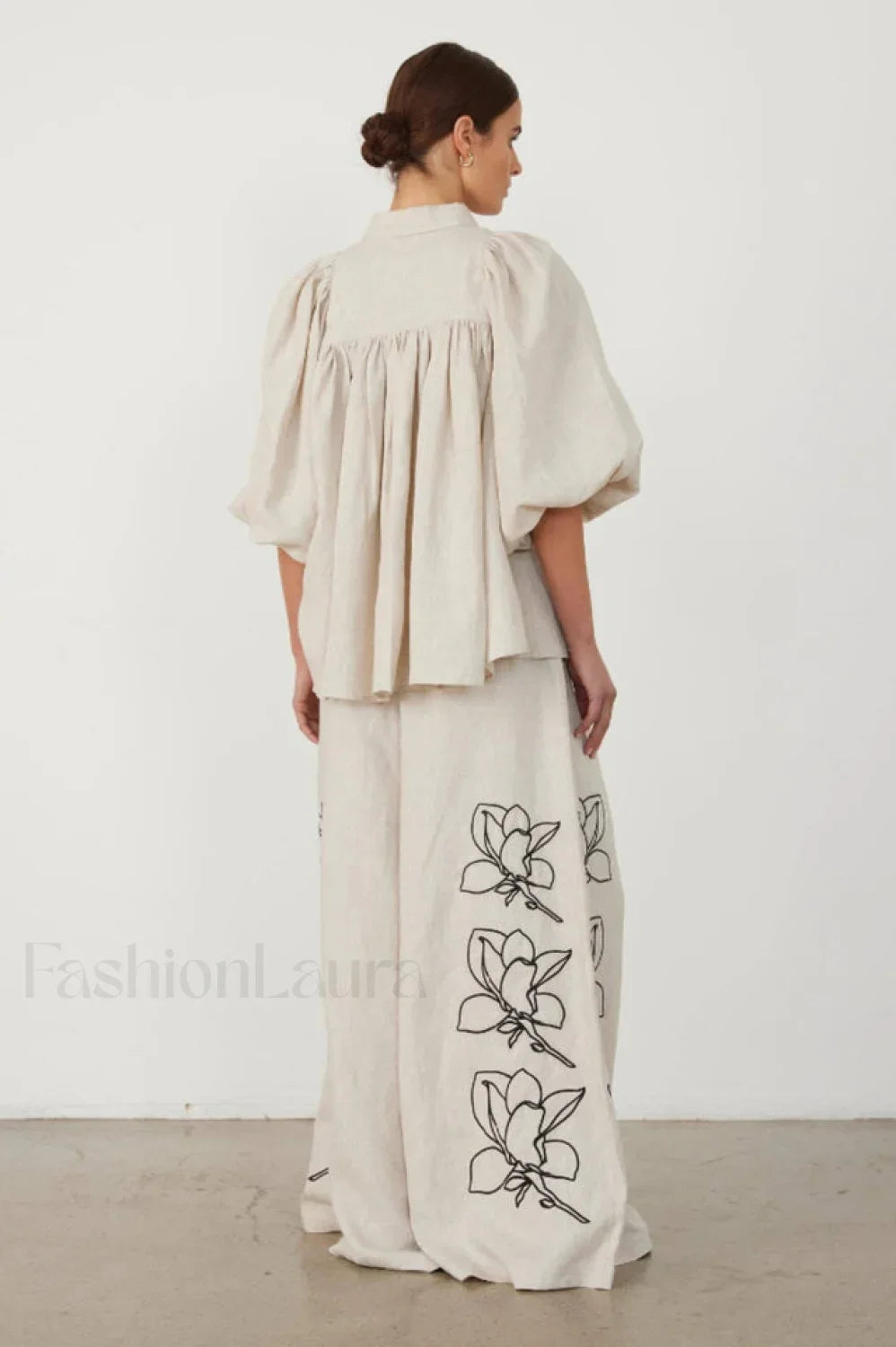 Lola Linen Embroidery Charming Shirt + Pants Set