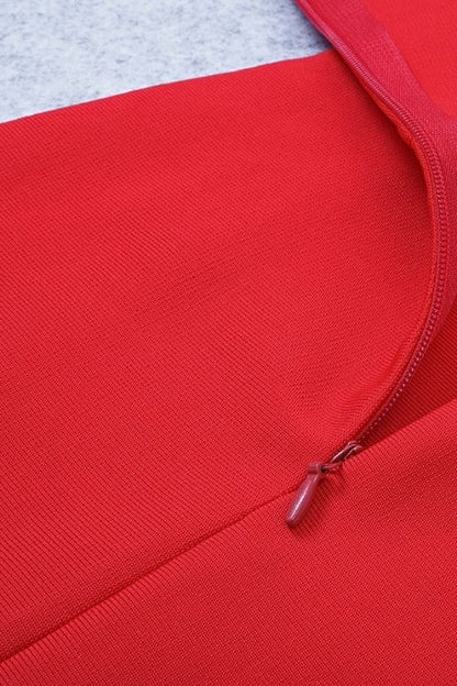 Lipstick Red One Shoulder Surplice Wrap High Split Bodycon Midi Dress
