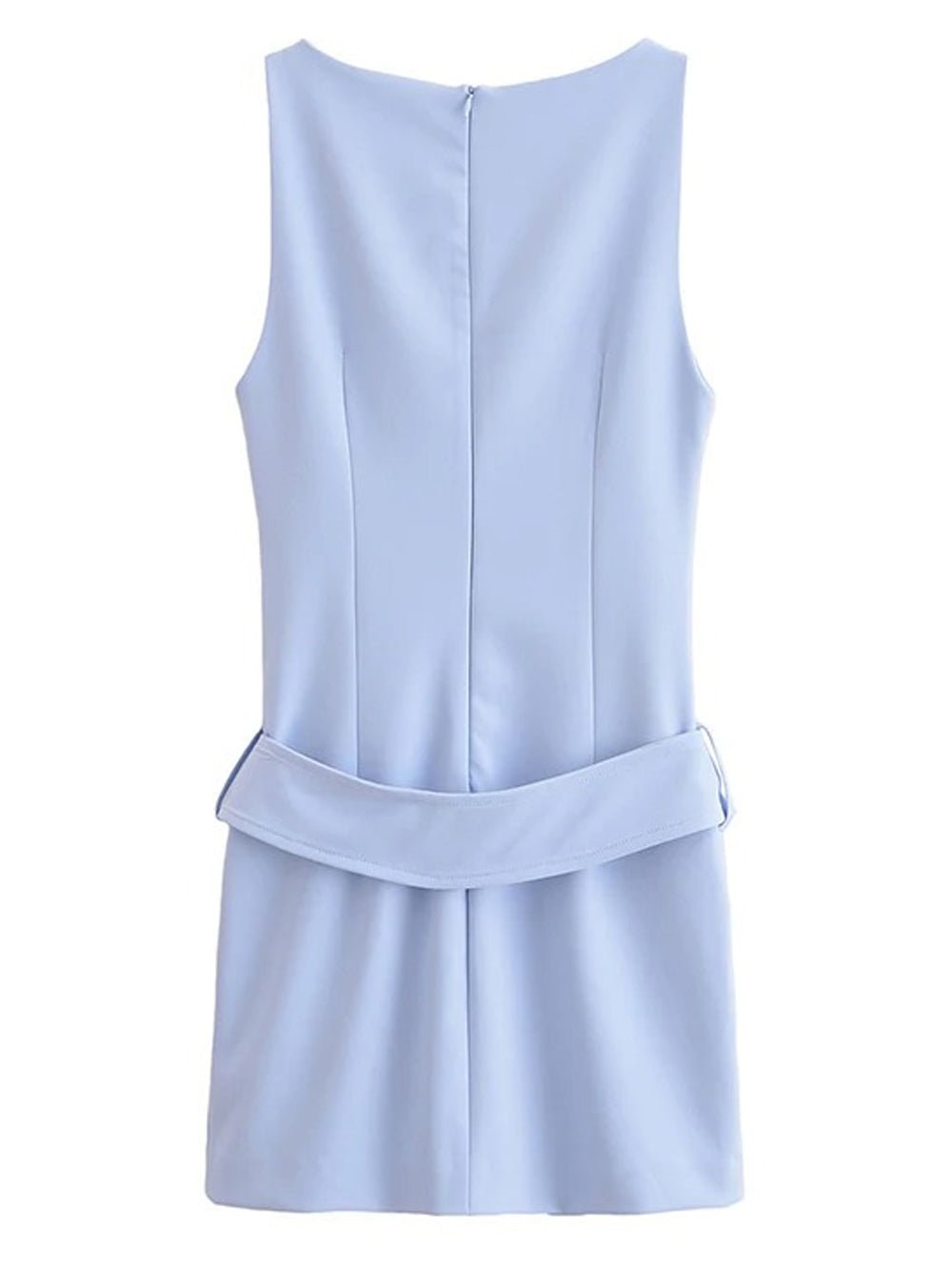 Boat Neck Sleeveless Belted Zip Pocket Bodycon Mini Dress