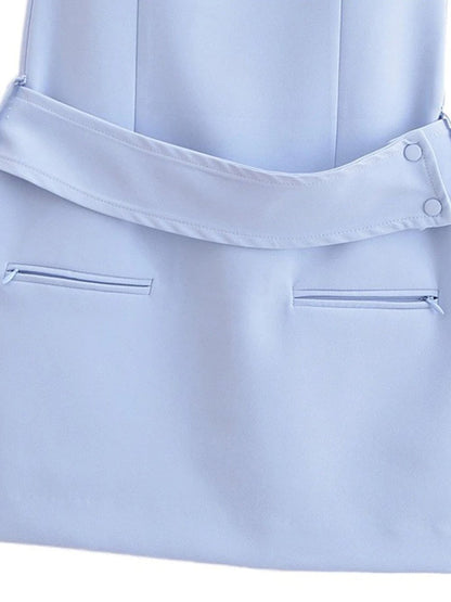 Boat Neck Sleeveless Belted Zip Pocket Bodycon Mini Dress