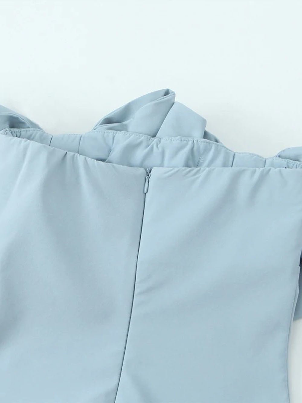 Blue Off Shoulder Oversized Bow Neckline Shift Mini Dress