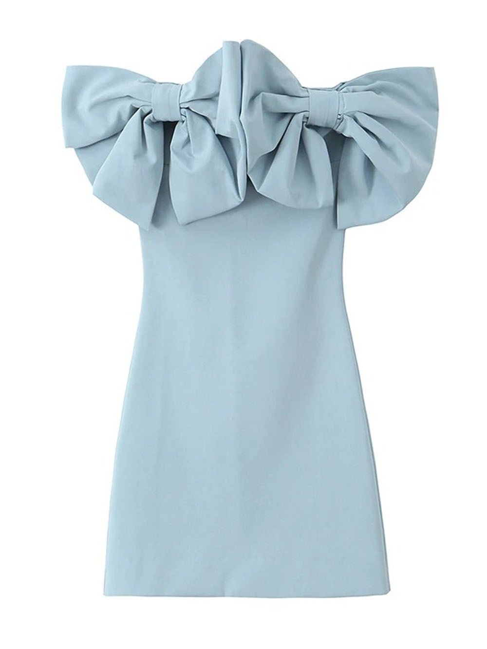 Blue Off Shoulder Oversized Bow Neckline Shift Mini Dress