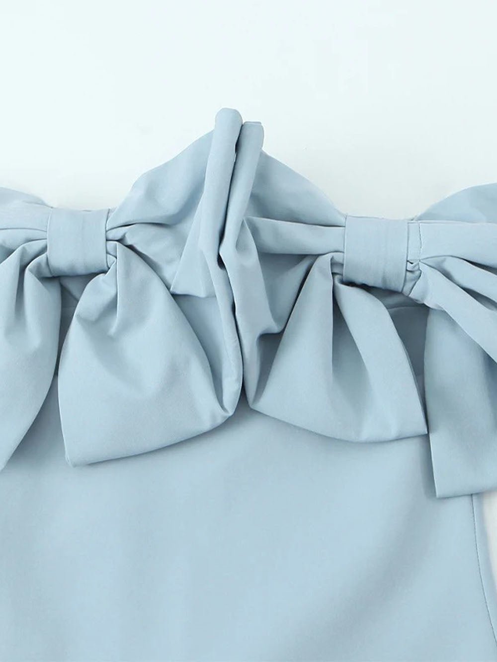 Blue Off Shoulder Oversized Bow Neckline Shift Mini Dress
