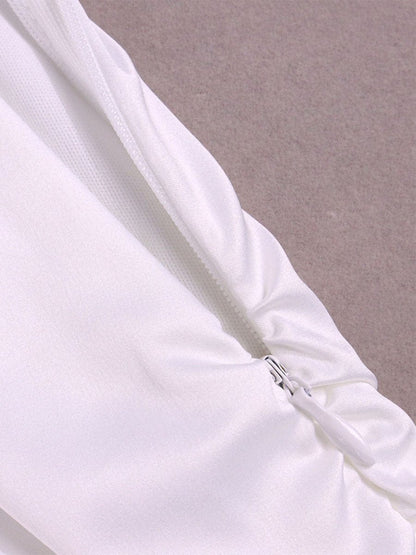 White Satin Spaghetti Strap Tie Shoulder Cut Out Ruched Bodycon Mini Dress