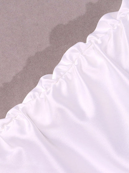 White Satin Spaghetti Strap Tie Shoulder Cut Out Ruched Bodycon Mini Dress