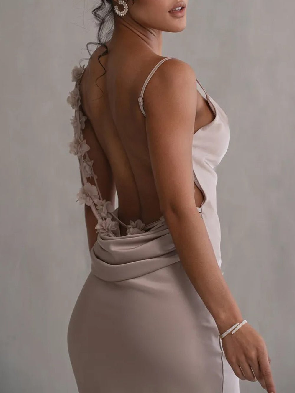 Satin Cowl Neck Spaghetti Strap Mermaid Maxi Gown