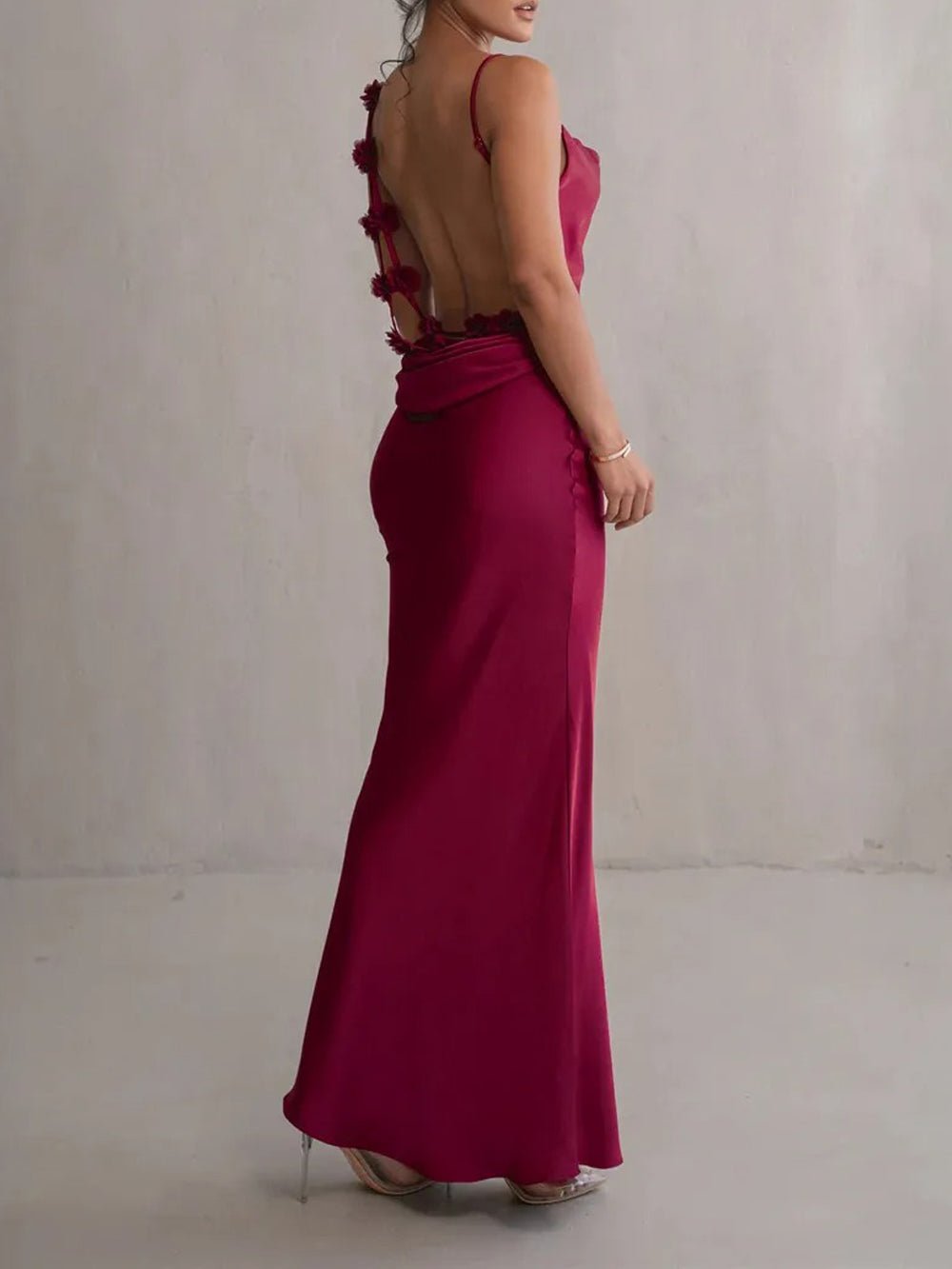 Satin Cowl Neck Spaghetti Strap Mermaid Maxi Gown