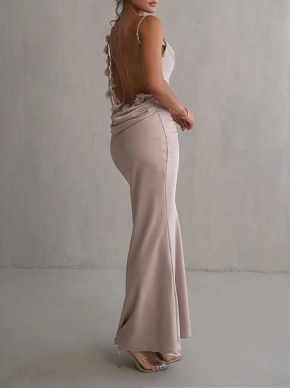 Satin Cowl Neck Spaghetti Strap Mermaid Maxi Gown