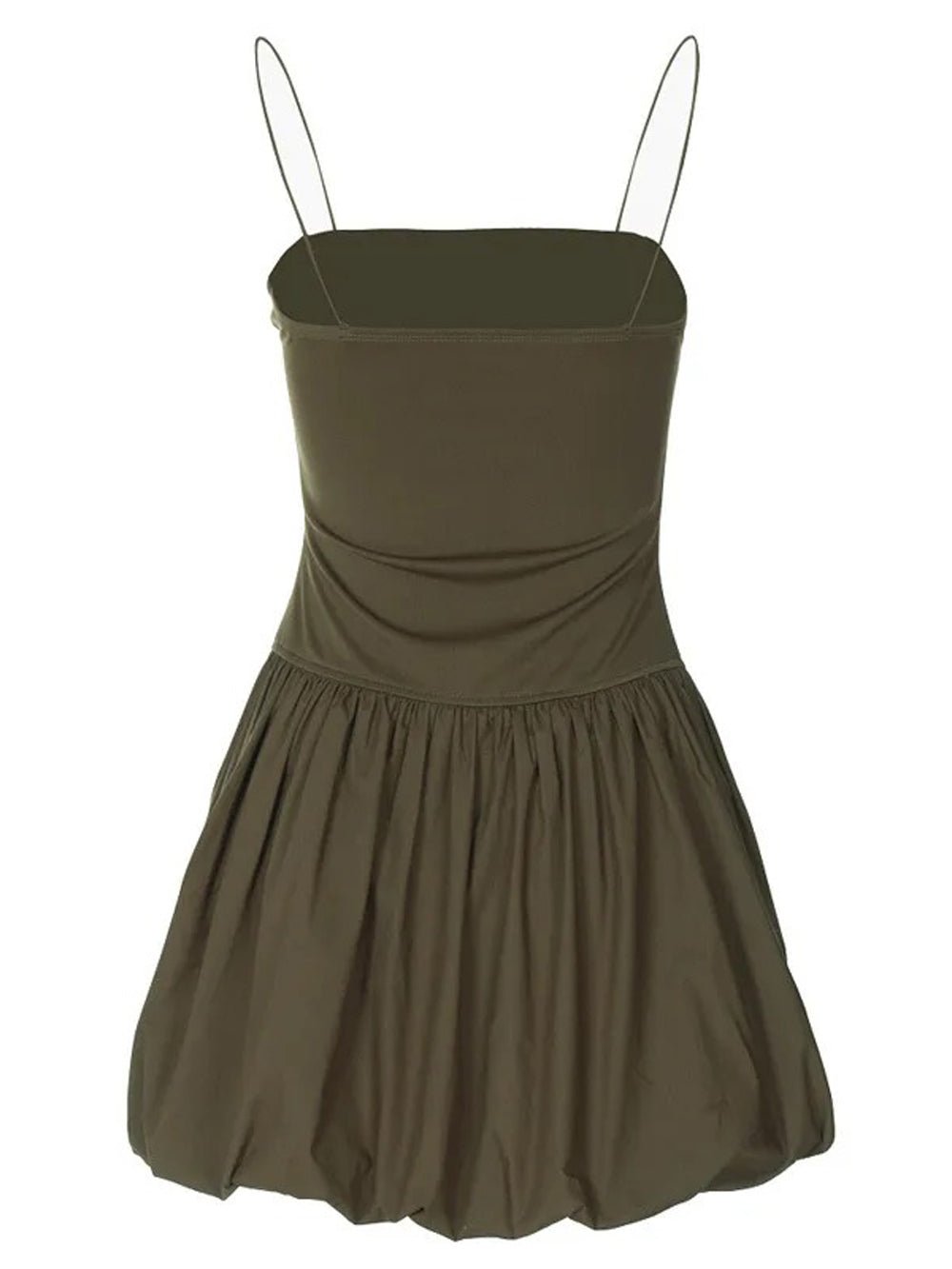 Green Square Neck Spaghetti Strap Drop Waist Bubble Hem Mini Dress