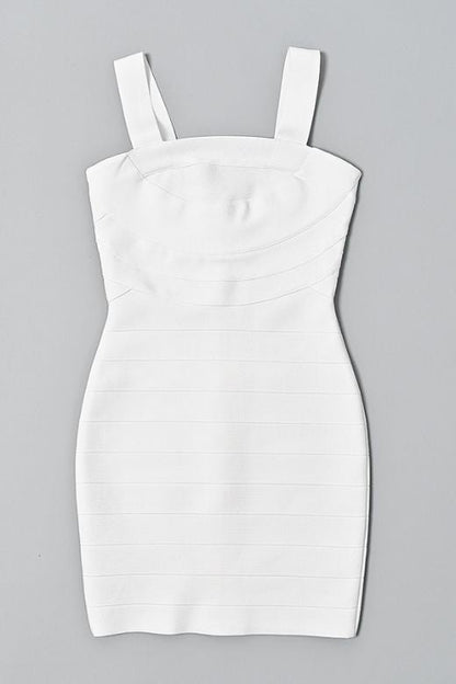 White Pearl Square Neck Sleeveless Bandage Bodycon Mini Dress