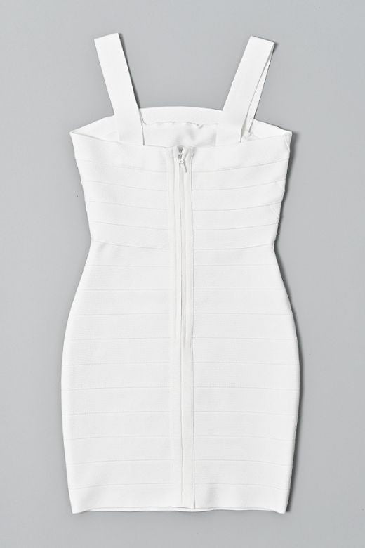 White Pearl Square Neck Sleeveless Bandage Bodycon Mini Dress
