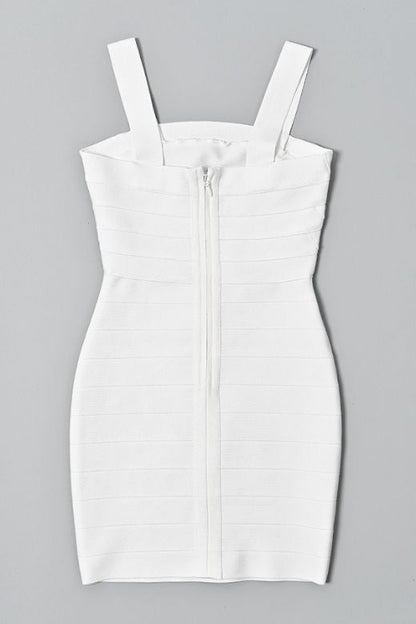 White Pearl Square Neck Sleeveless Bandage Bodycon Mini Dress