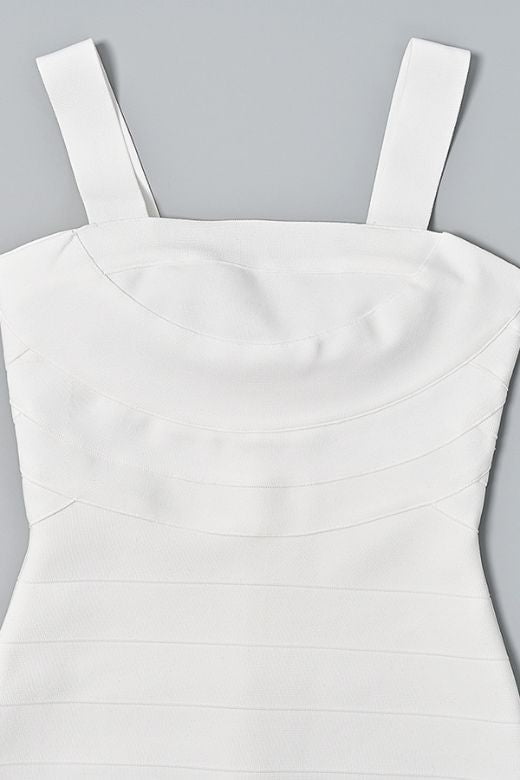White Pearl Square Neck Sleeveless Bandage Bodycon Mini Dress