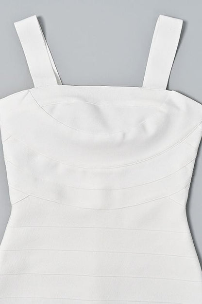 White Pearl Square Neck Sleeveless Bandage Bodycon Mini Dress