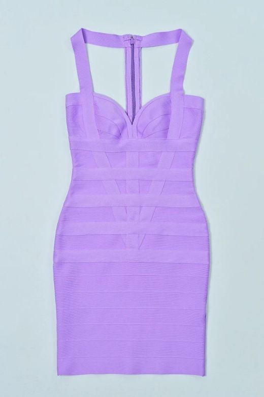 Violet Purple Sweetheart Neck Chevron Waist Panel Bandage Bodycon Mini Dress