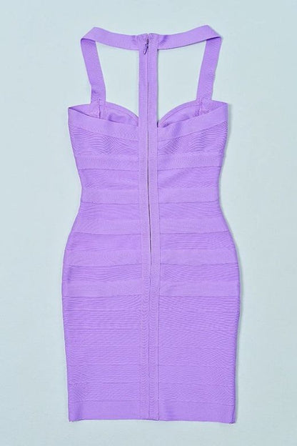 Violet Purple Sweetheart Neck Chevron Waist Panel Bandage Bodycon Mini Dress