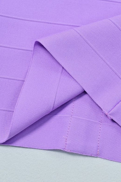 Violet Purple Sweetheart Neck Chevron Waist Panel Bandage Bodycon Mini Dress