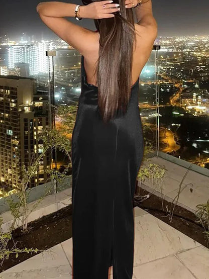 Velvet Halter Cowl Neck Bodycon Midi Dress
