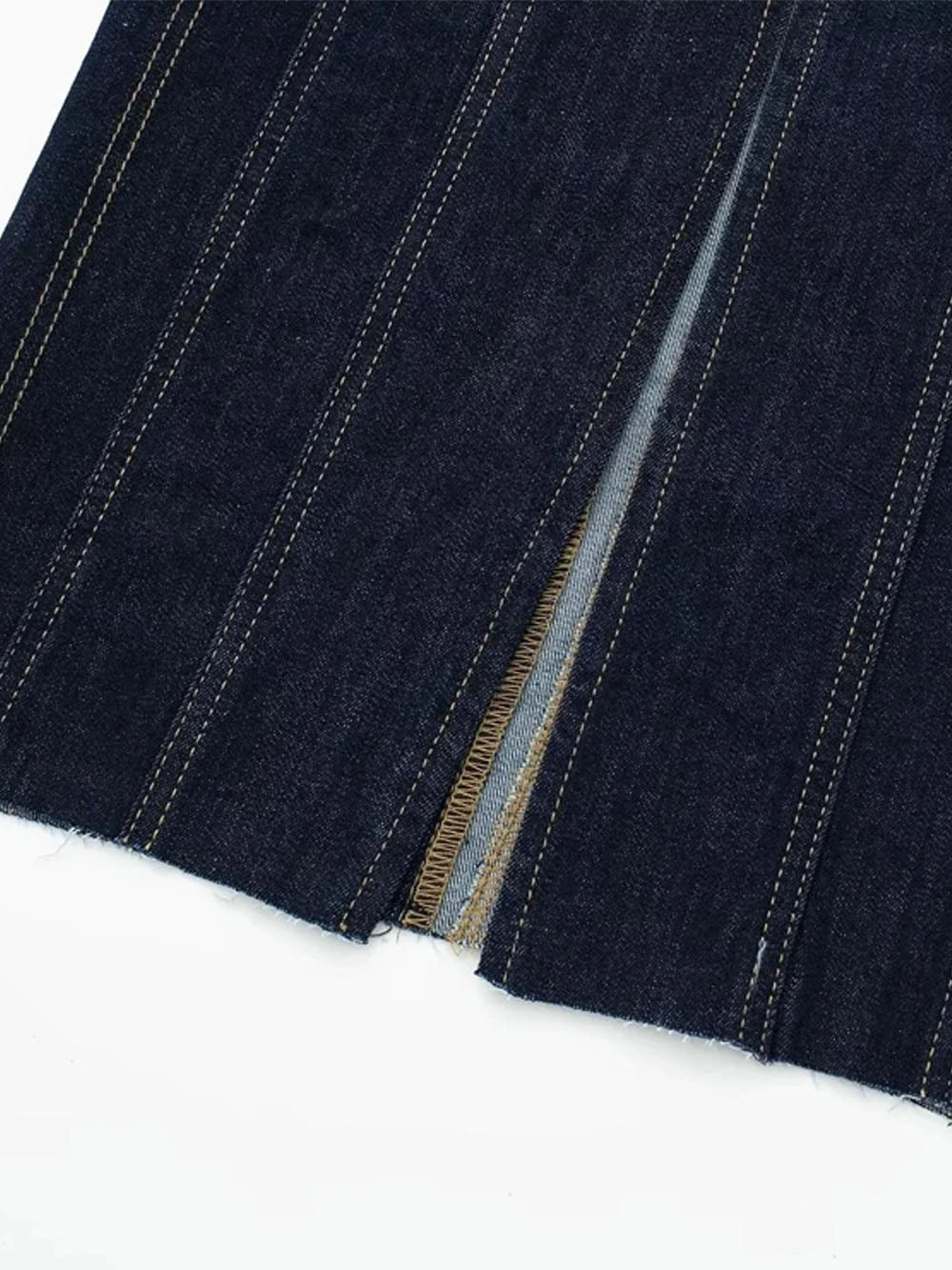 Black Strapless Bustier Contrast Stitch Panel Denim Midi Dress