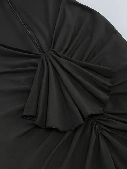 Black Strapless Sweetheart Twist Front Midriff Cut Out Ruched Bodycon Maxi Dress
