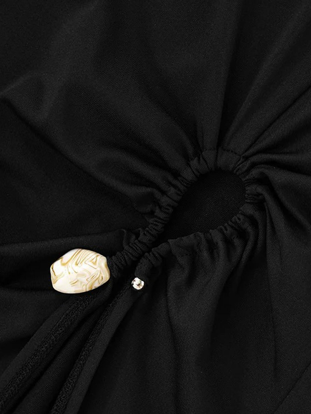 Long Sleeve Crew Neck Cut Out Pearl Detail High Split Maxi Dress
