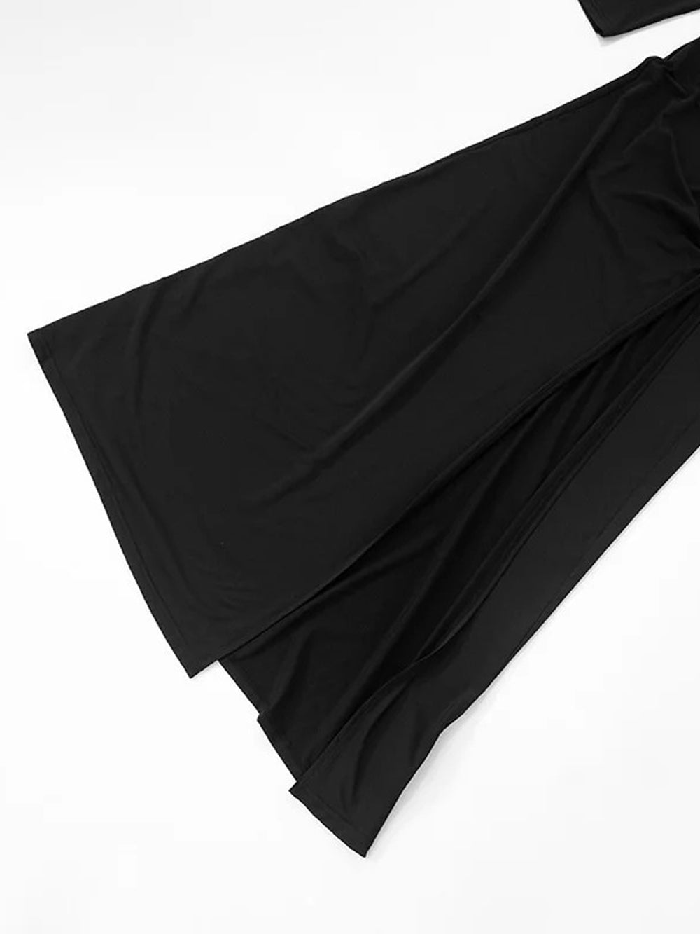 Long Sleeve Crew Neck Cut Out Pearl Detail High Split Maxi Dress